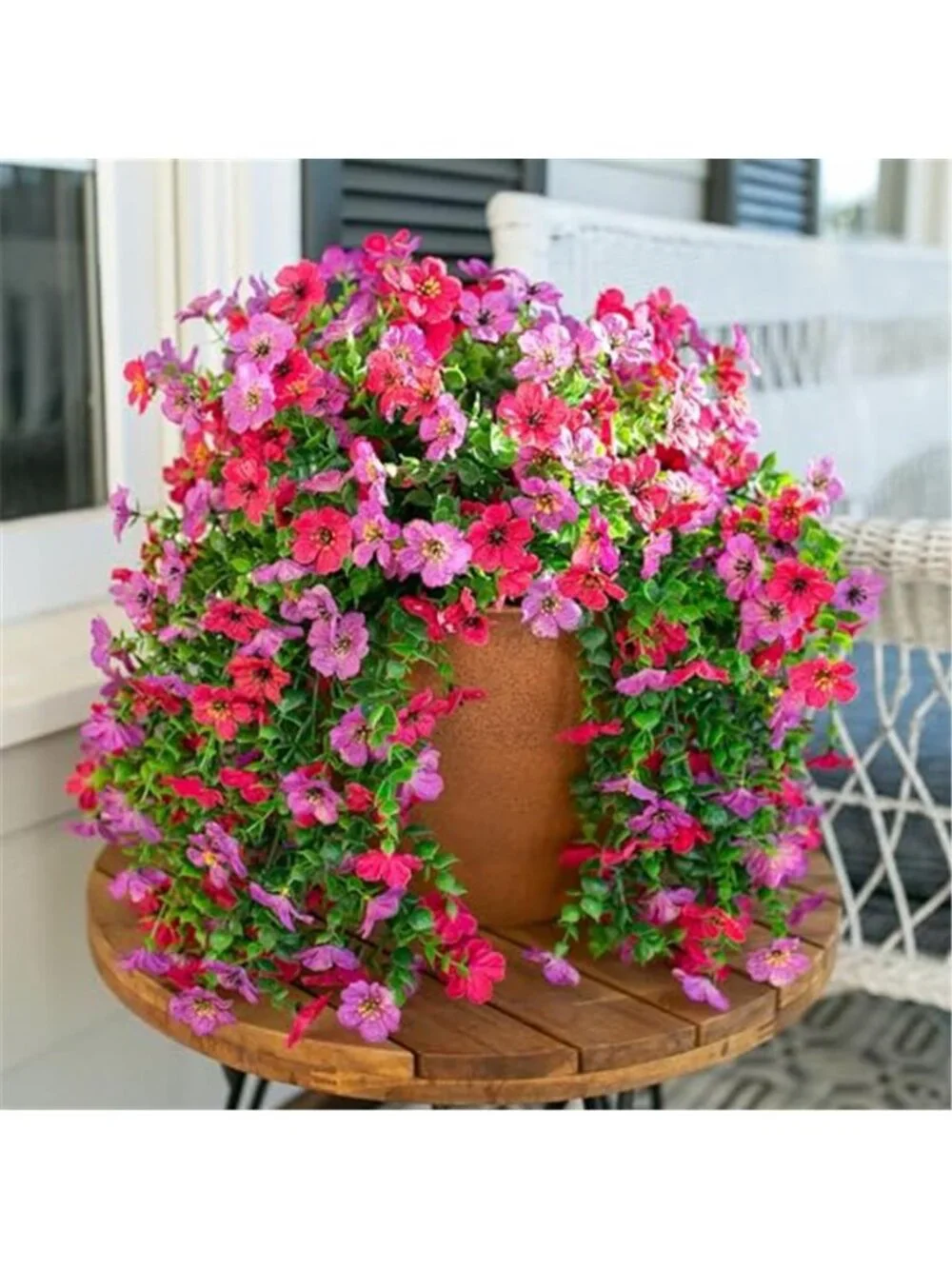 Artificial Hanging Flowers UV Resistant Faux Violets Eucalyptus Outdoor Decor